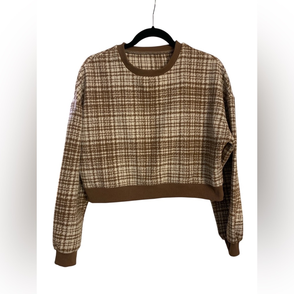 DAZY Brown Plaid Cropped Sweater M GUC
